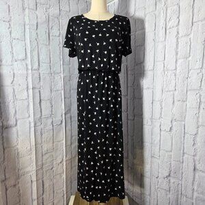 J. Jill Wearever Collection L Black White Dandelion Summer Casual Maxi Dress